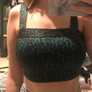 Green/black Leo Print Top